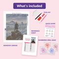Thumbnail for What is included in the Wanderer above the Sea of Fog by Caspar David Friedrich diamond painting kit - adhesive canvas, reference sheet, tools and numbered drill bags