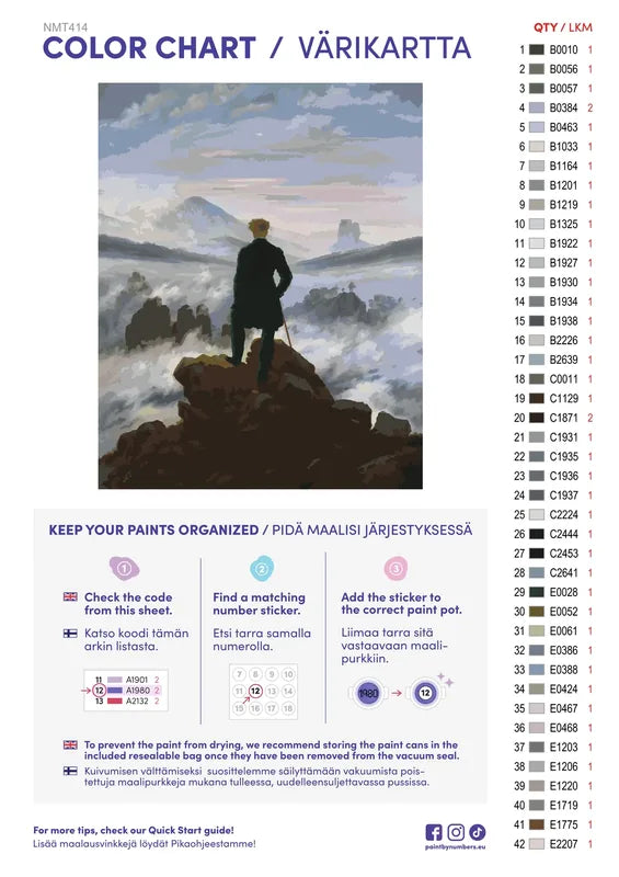Paint color chart and instructions - Wanderer above the Sea of Fog 40x50cm