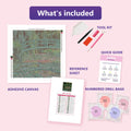 Thumbnail for What is included in the Water Lily Pond diamond painting kit - adhesive canvas, reference sheet, tools and numbered drill bags