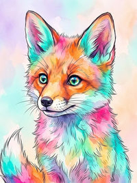 Thumbnail for Diamond painting of an artistic, colorful fox portrait on a pastel background.