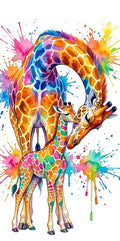 Thumbnail for Diamond painting of a colorful mother giraffe and calf in rainbow shades.