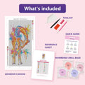 Thumbnail for Watercolor Giraffes 30x60cm diamond painting kit contents: adhesive canvas, color chart, tools and diamond bags