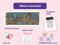 Thumbnail for Where Do We Come From 105x40cm diamond painting kit contents: adhesive canvas, color chart, tools and diamond bags
