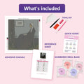 Thumbnail for Whistler S Mother 50x50cm diamond painting kit contents: adhesive canvas, color chart, tools and diamond bags