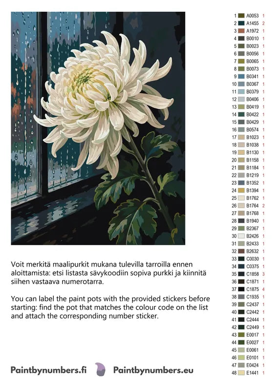 Color chart and instructions - White Chrysanthemum by Window 60x80cm