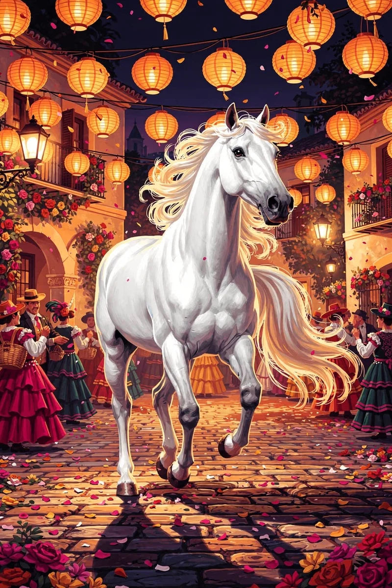 Diamond painting White Horse in Festival