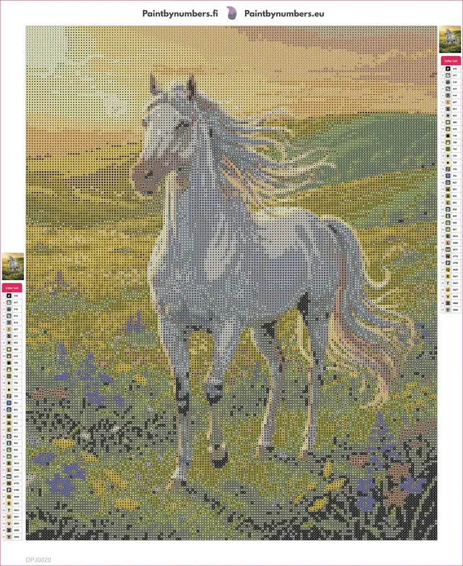 White Horse in Meadow diamond painting adhesive canvas 40x50cm