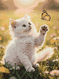 Thumbnail for Diamond Pattern - White Kitten and Butterfly