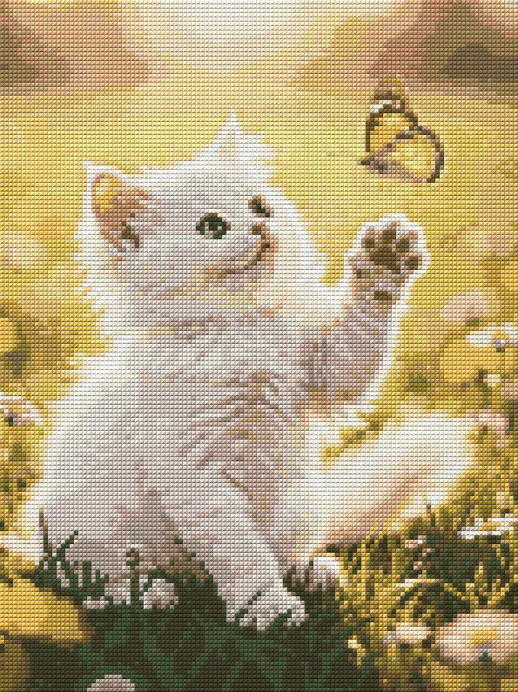 Diamond Pattern - White Kitten and Butterfly
