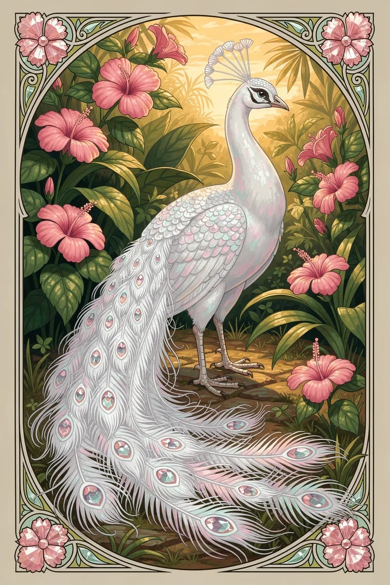 Diamond Painting White Peacock Frame