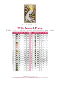 Thumbnail for White Peacock Frame diamond painting color chart – 35 DMC colors