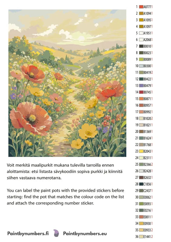 Color chart and instructions - Wildflower Meadow Path 40x50cm