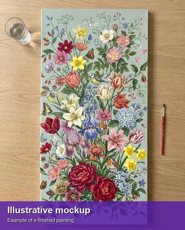 Finished paint by numbers mockup - Wildflowers Birds and Butterflies 40x80cm