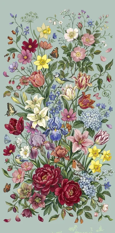 Wildflowers, birds and butterflies paint by numbers. Detailed floral bouquet.
