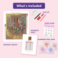 Thumbnail for Window Box Blooms 40x50cm diamond painting kit contents: adhesive canvas, color chart, tools and diamond bags