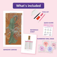 Thumbnail for Winter Hiver 40x80cm diamond painting kit contents: adhesive canvas, color chart, tools and diamond bags