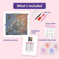 Thumbnail for Winter Ornaments 50x50cm diamond painting kit contents: adhesive canvas, color chart, tools and diamond bags