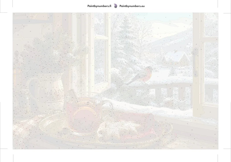 Paint by numbers numbered canvas - Winter Window Tea Scene 60x40cm