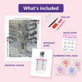 Thumbnail for Winter Wolf 30x40cm diamond painting kit contents: adhesive canvas, color chart, tools and diamond bags