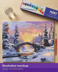 Thumbnail for Finished paint by numbers mockup - Winter's Tranquil Bridge 50x40cm