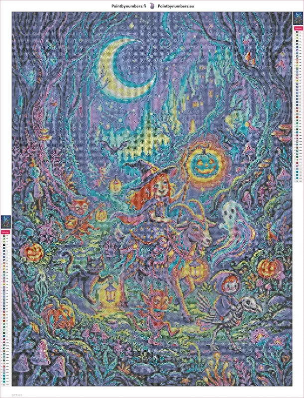 Diamond painting adhesive canvas preview - Witch on Goat
