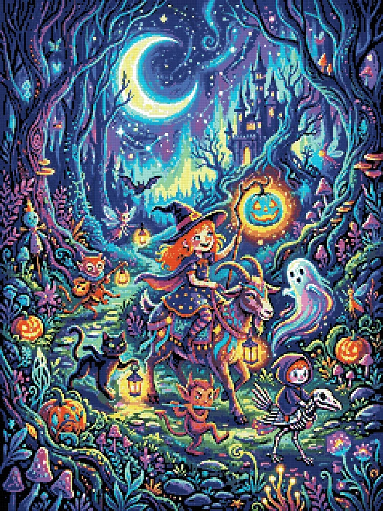 Diamond painting pattern chart - Witch on Goat