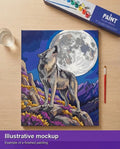 Thumbnail for Finished paint by numbers mockup - Wolf Howling at Moon 40x50cm