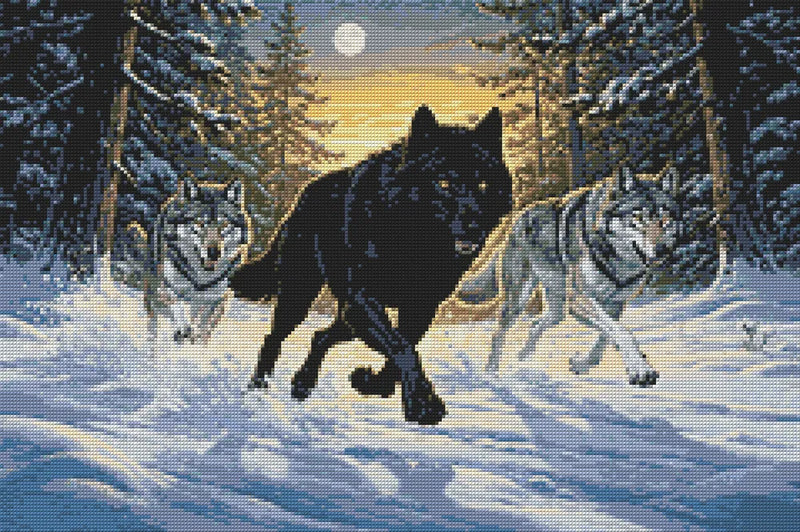 Wolf pack diamond painting preview – finished diamond work