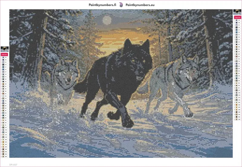 Wolves in Winter diamond painting adhesive canvas 60x40cm