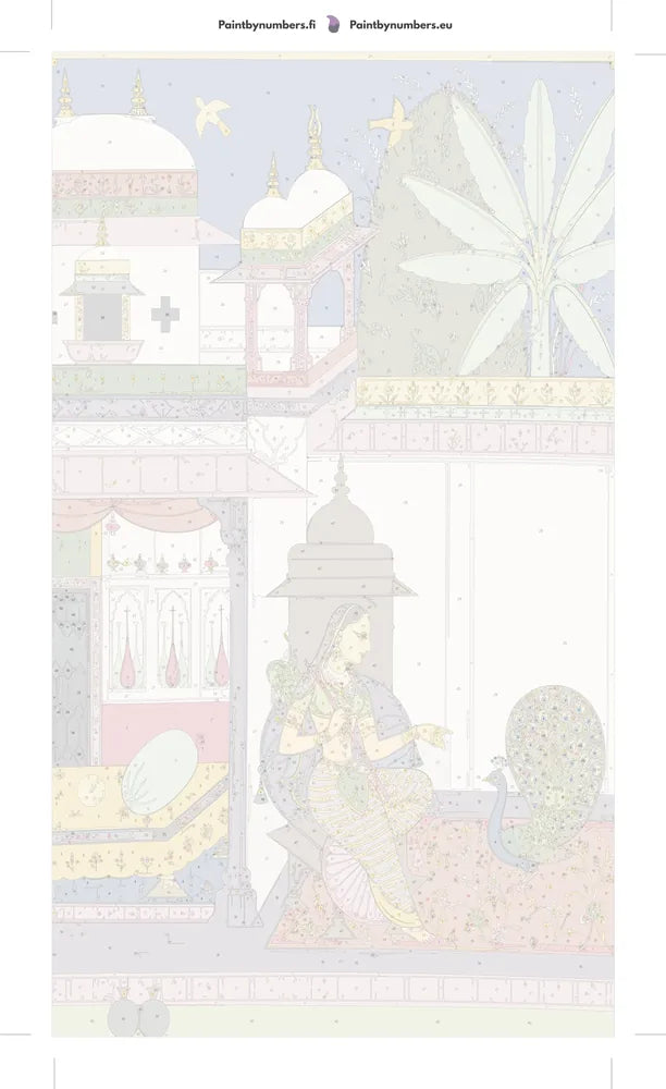Paint by numbers numbered canvas - Woman Addressing a Peacock Gujari Ragini of Megh 40x70cm