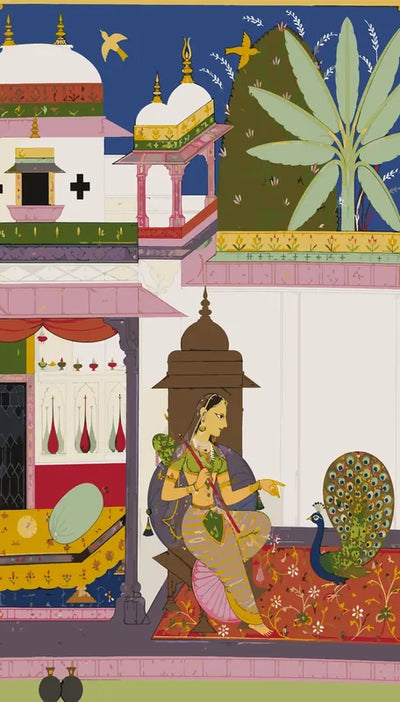 Woman Addressing a Peacock Gujari Ragini of Megh paint by numbers - Unknown Indian artist