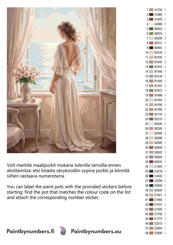 Paint color chart and instructions - Woman at Open Window 60x80cm