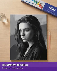 Thumbnail for Finished paint by numbers mockup - Woman in Shadow Portrait 40x50cm