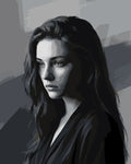 Thumbnail for Woman in Shadow portrait Paint By Numbers. Shades of gray and black.