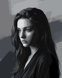 Thumbnail for Woman in shadow portrait paint by numbers. Shades of grey and black.