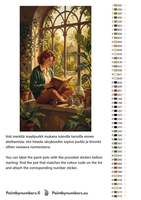 Paint color chart and instructions - Woman Reading by Window 40x70cm