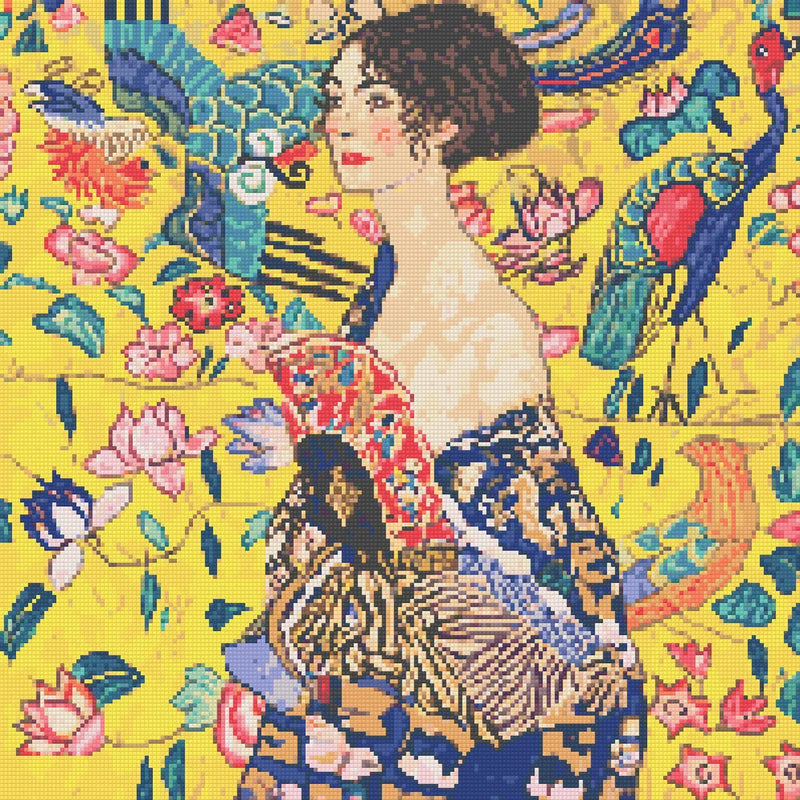 Woman with a Fan by Klimt, 50x50 cm diamond painting – finished design preview