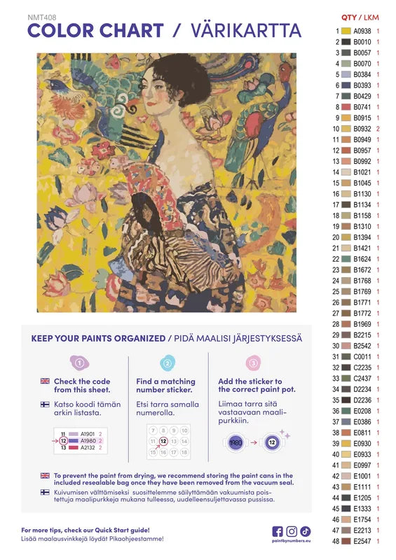 Paint color chart and instructions - Woman with a Fan 50x50cm