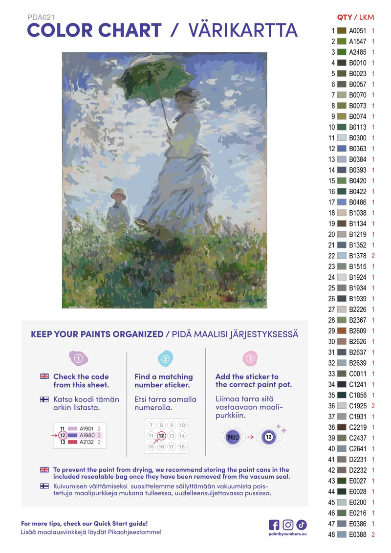 Color chart and instructions - Woman with a Parasol 40x50cm