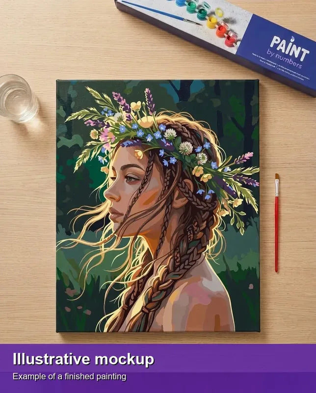 Finished paint by numbers mockup - Woman with Flower Crown 40x50cm