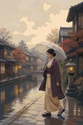 Thumbnail for Japanese woman with umbrella by canal paint by numbers