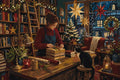 Thumbnail for Woman wrapping books, cat on table, Christmas tree, paint by numbers.