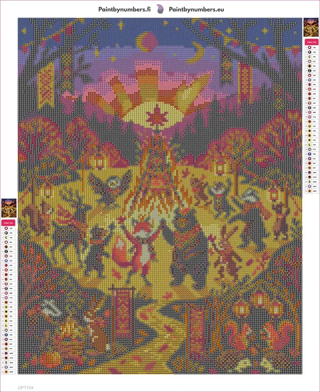Diamond painting adhesive canvas preview - Woodland Animals Festival Night