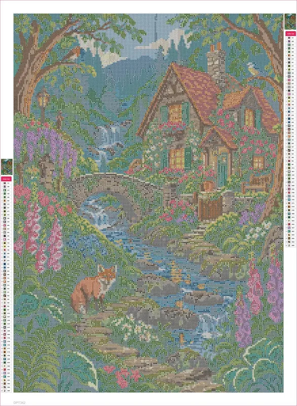 Diamond painting adhesive canvas preview - Woodland Cottage