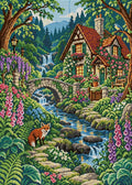 Thumbnail for Woodland Cottage, 50x70 cm diamond painting – full design preview without the close-up inset