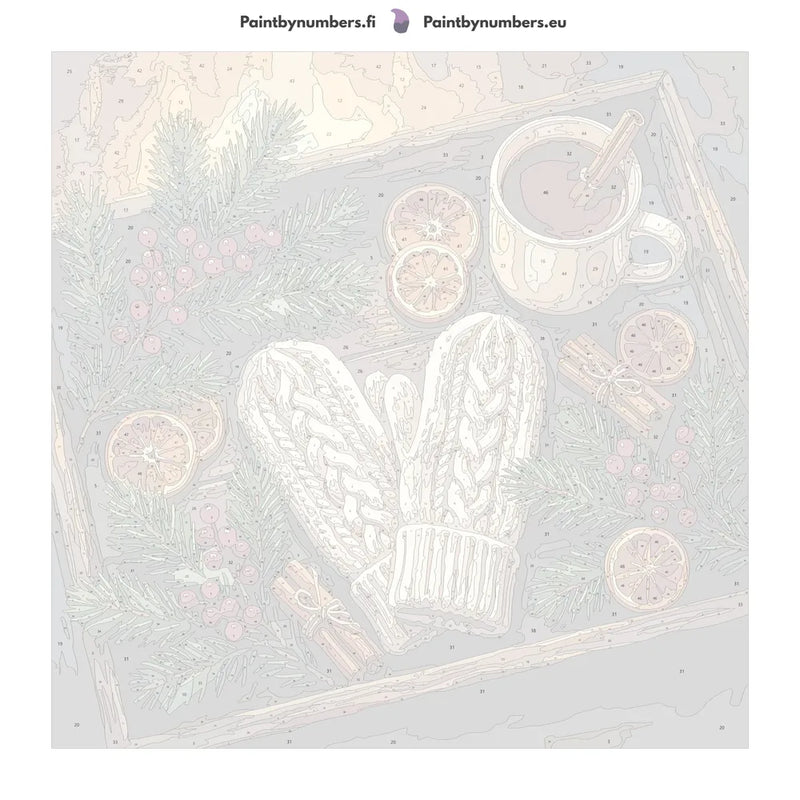 Paint by numbers numbered canvas - Wool Mittens and Tea Tray 50x50cm