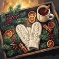 Thumbnail for Wool mittens, tea cup, pine branches, and oranges paint by numbers.