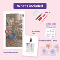 Thumbnail for Yarn Kitten 30x60cm diamond painting kit contents: adhesive canvas, color chart, tools and diamond bags