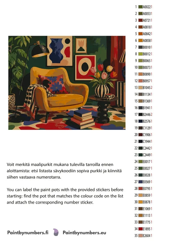 Paint color chart and instructions - Yellow Armchair and Tulips 50x40cm