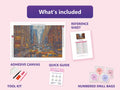 Thumbnail for Yellow Cabs 60x40cm diamond painting kit contents: adhesive canvas, color chart, tools and diamond bags